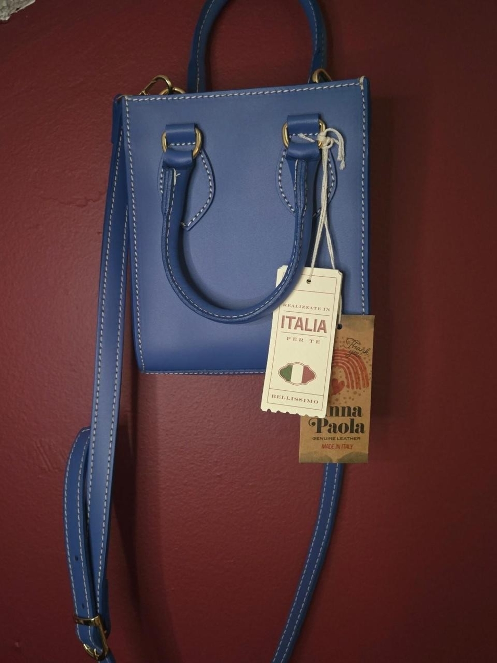 ANNA PAOLA Leather Crossbody Bag in Glicine (Blue)